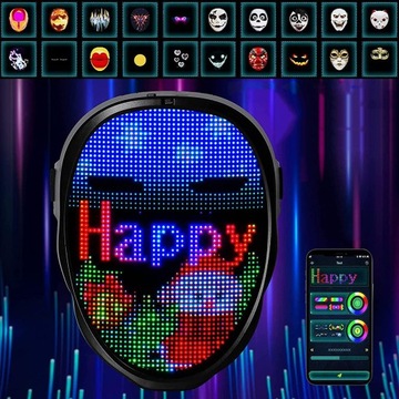 MASKA ZMIENNA NA HALLOWEEN LED ŚWIECĄCA PROGRAMOWALNA APP KONTROLA GEST
