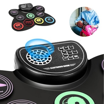 ПОРТАТИВНЫЙ ЭЛЕКТРОННЫЙ СИЛИКОНОВЫЙ БАРАБАН С 9 ПОДУШКАМИ ДЛЯ ДЕТЕЙ И НАЧИНАЮЩИХ