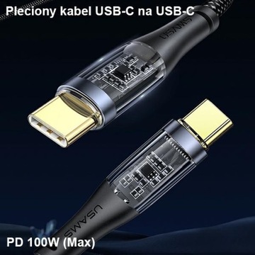 USAMS Ład. sam. 2xUSB+1xUSB-C 80W Fast Charge + kabel USB-C - USB-C BXLACC