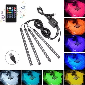 Освещение x12 светодиодов 4x XXL USB RGB пульт дистанционного управления для автомобиля