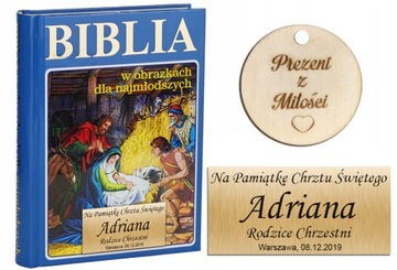 BIBLIA NA CHRZEST KOMUNIĘ PREZENT PISMO ŚWIĘTE GRAWER IMIĘ czerwona