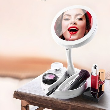 ЗЕРКАЛО КОСМЕТИЧЕСКОЕ СВЕТОДИОДНОЕ ДЛЯ МАКИЯЖА, ДВУХСТОРОННЕЕ, УВЕЛИЧИВАЮЩЕЕ, С ПОДСВЕТКОЙ