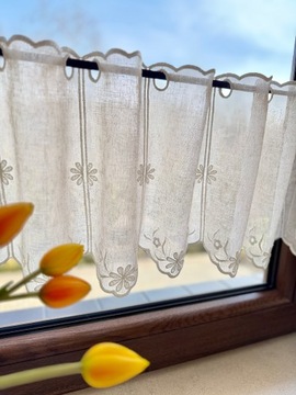 Firanka Kuchnia Biała Zazdrostka Beż Natura Haft wysokość 30 cm