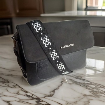 СУМКА MESSAGE ЖЕНСКАЯ, 3 ОТДЕЛЕНИЯ, СУМКА НА ПЛЕЧЕ, ШИРОКИЙ РЕМЕНЬ С ЗАМШЕЙ, ЧЕРНАЯ