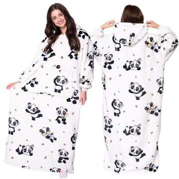 KOC BLUZA Oversize Gruba KOCOBLUZA 2w1 XXL DŁUGA PANDA Futrzak z Kapturem