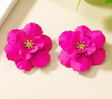 Kolczyki Sztyfty Różowe Fuksja Kwiatki Kwiaty Kwiat Wiosenne 45mm