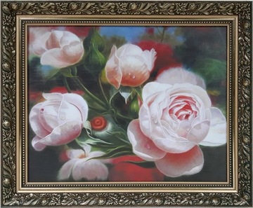 OBRAZ 50x60 RÓŻE KWIATY ZDOBIONA ZŁOTA RAMA