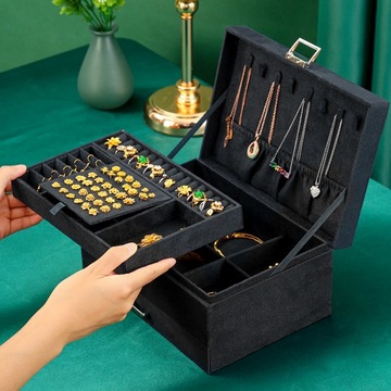 Szkatułka Organizer Eleganckie Pojemne Pudełko Kuferek na Biżuterię Zegarki
