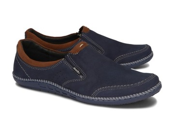 Мужские лоферы Официальная обувь без шнуровки Повседневная натуральная кожа 122 Темно-синий 42