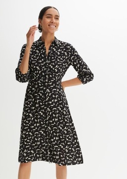 DA38 ЖЕНСКОЕ КЛАССИЧЕСКОЕ ПЛАТЬЕ МИДИ С УЗОРОМ BONPRIX 44 ЧЕРНОЕ