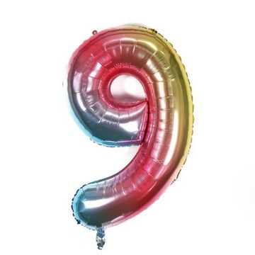 BALON FOLIOWY CYFRA 9 KOLOROWY TĘCZOWY DUŻY XXL 100cm