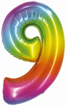 Duży Balon Foliowy Tęczowy Cyfra 9 Urodziny 76cm