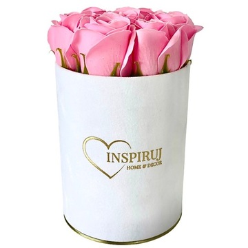 ЦВЕТОЧНАЯ КОРОБКА С МЫЛЬНЫМИ ЦВЕТАМИ ПОДАРОЧНЫЕ ЦВЕТЫ МЫЛЬНЫЕ РОЗЫ ВЕЛУРОВАЯ КОРОБКА