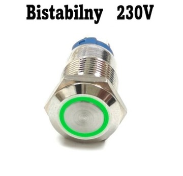 Przycisk wciskany 12mm podświetlany LED 230V bi
