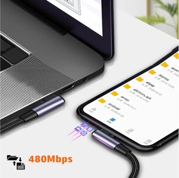100 Вт PD USB-кабель C–C для быстрой зарядки 4.0, прямоугольный провод, 90 градусов (3 м)