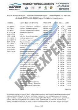 REMONT WYMIANA SILNIKA 2,0 TSI TFSI GWAR 24 M. VAT