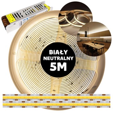 Taśma pasek LED COB linia ciągła neon z zasilaczem biały neutralny 12V 5M