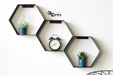 Półki ścienne wiszące Heksagon loft plaster miodu