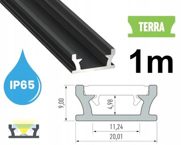 PROFIL LED WODOODPORNY IP65 IP67 TERRA CZARNY 1m