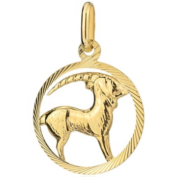 Złota zawieszka znak zodiaku koziorożec w kole pr. 585