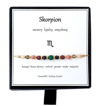 BRANSOLETKA znak ZODIAKU SKORPION malachit onyks amulet dla skorpiona
