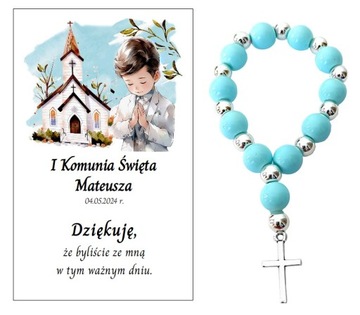 Podziękowanie dla gości RÓŻANIEC DZIESIĄTEK KOMUNIA PAMIĄTKA PERSONALIZACJA
