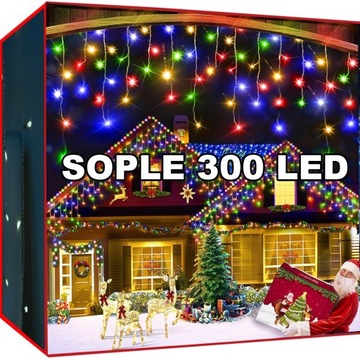 SOPLE 300 LED LAMPKI CHOINKOWE ŚWIĄTECZNE ZEWNĘTRZNE 10M KURTYNA GIRLANDA