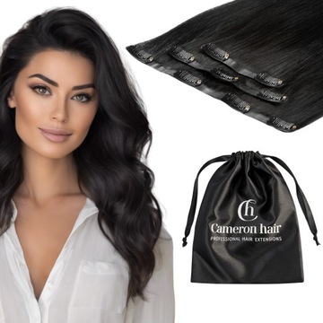 Doczepy bezszwowe dopinki włosy naturalne Clip In 40 cm 3 taśmy #1 czarne