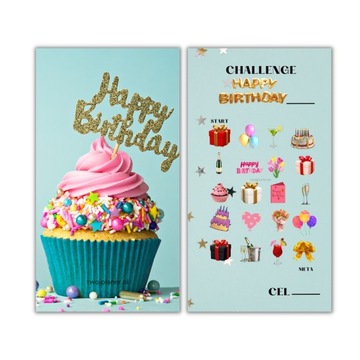 CHALLENGE Wyzwanie oszczędnościowe HAPPY BIRTHDAY wielorazowe