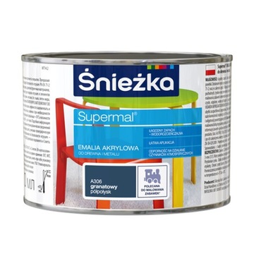Śnieżka Emalia Akrylowa 0,4L GRANATOWY A306 PÓŁPOŁYSK Farba Supermal wodna