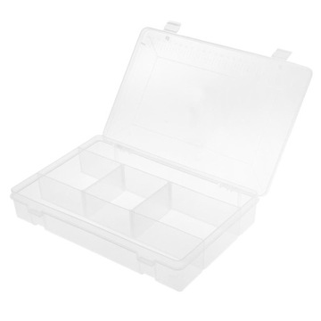 Прозрачный кейс с 5 отделениями для хранения коробок для рыболовных снастей.