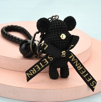 Брелок-подвеска для сумки, черный женский брелок с плюшевым мишкой