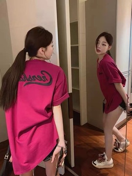 Bawełniana koreańska wersja luźnej, modnej damskiej bluzki z krótkim rękawem