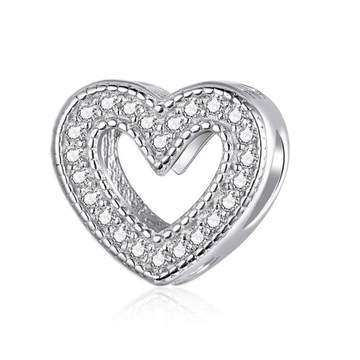 Charms Srebro 925 Serce Lśniące Ażurowe Cyrkoniami