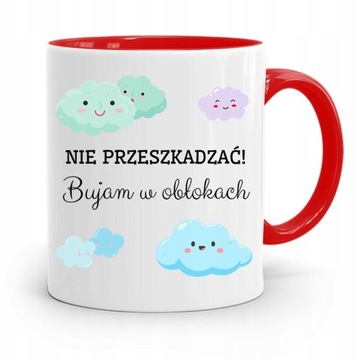KUBEK CZERWONY ŚMIESZNY ZABAWNY BUJAM W OBŁOKACH z Nadrukiem ze Zdjęciem