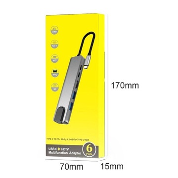 ХАБ USB-C -> HDMI 2xUSB 3.0 RJ45 LAN PD MacBook M1 АДАПТЕР 6 в 1 Thunderbolt