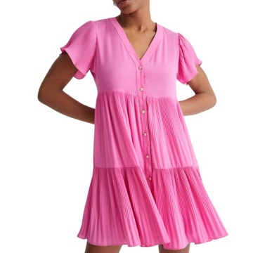 LIU JO - Plisowana sukienka z żorżety różowa r. 36