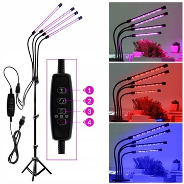 4х ПАНЕЛЬНЫЕ ЛАМПЫ ДЛЯ ВЫРАЩИВАНИЯ РАСТЕНИЙ ТАЙМЕР ПОЛНОГО СПЕКТРА USB 36 Вт 80 светодиодов