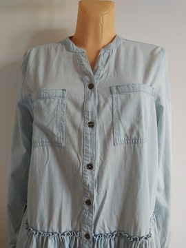 M/L 40 asymetryczna damska tunika jeansowa koszulowa długi rękaw falbana