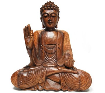 Rzeźba Medytujący BUDDA Figurka Drewno 20cm Rękodzieło