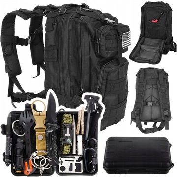 PLECAK PRZETRWANIA TAKTYCZNY MILITARTNY XXL + ZESTAW SURVIVALOWY 32w1 MEGA
