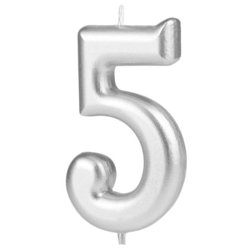 ŚWIECZKA URODZINOWA CYFRA 5 PIĘĆ SREBRNA 10cm