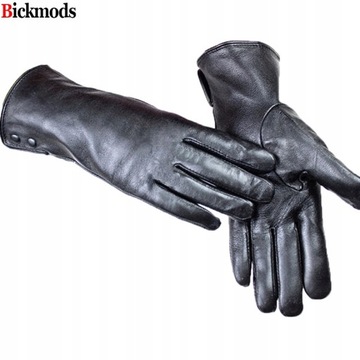 Skórzane rękawiczki kobiece metalowe guziki w styl