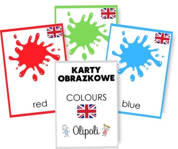 KARTY OBRAZKOWE kolory PO ANGIELSKU colours fiszki MONTESSORI 12 kart