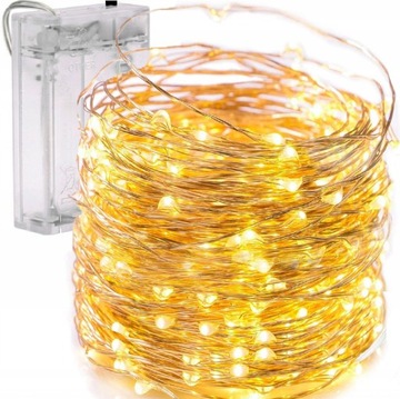 LAMPKI DRUCIKI 100 LED na Baterie łańcuch świetlny na drucie 10 metrów