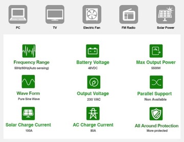 5,5 кВт Солнечный инвертор 5500 Вт гибридный 230 В 6 000 Вт аккумуляторы 48 В автономные