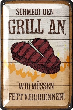 Tabliczki blaszane w stylu retro do grillowania – wyślij grill musimy spali