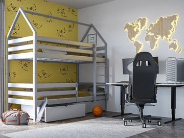 Łóżko piętrowe domek LEON KOLOR + SZUFLADY