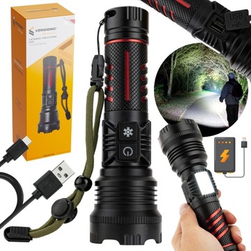 Latarka taktyczna LED + powerbank mocna