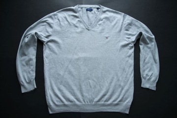 GANT__SZARY SWETER MĘSKI V-NECK LOGO__XXL